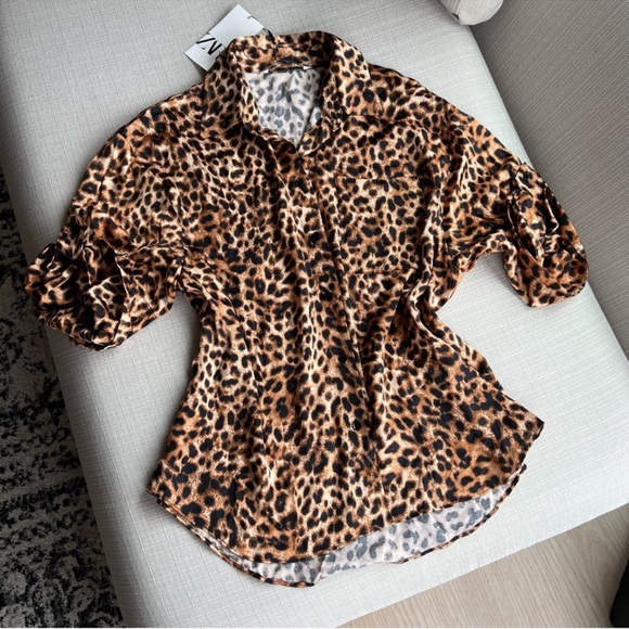 Zara ZW COLLECTION ANIMAL PRINT SHIRT Size Small NWT - Picture 7 of 8